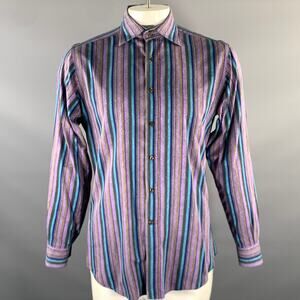 ETRO Size XL Purple Blue Brown Stripe Paisley Long Sleeve Shirt